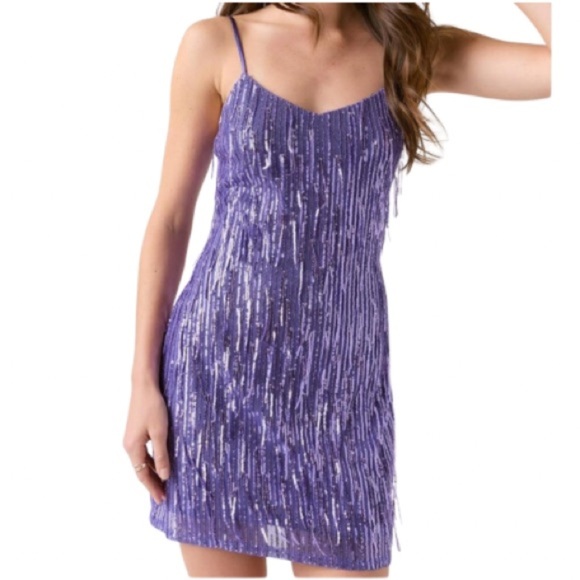 Francesca's Collections Dresses & Skirts - NWT Mi Ami x Francesca’s Purple Sequin Fringe Mini Dress